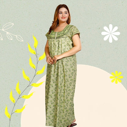 Floral Print Embroidery Nighty for Women(Kelly Green)