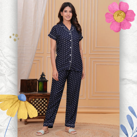 Rayon Polka Dot Night Suit Set
