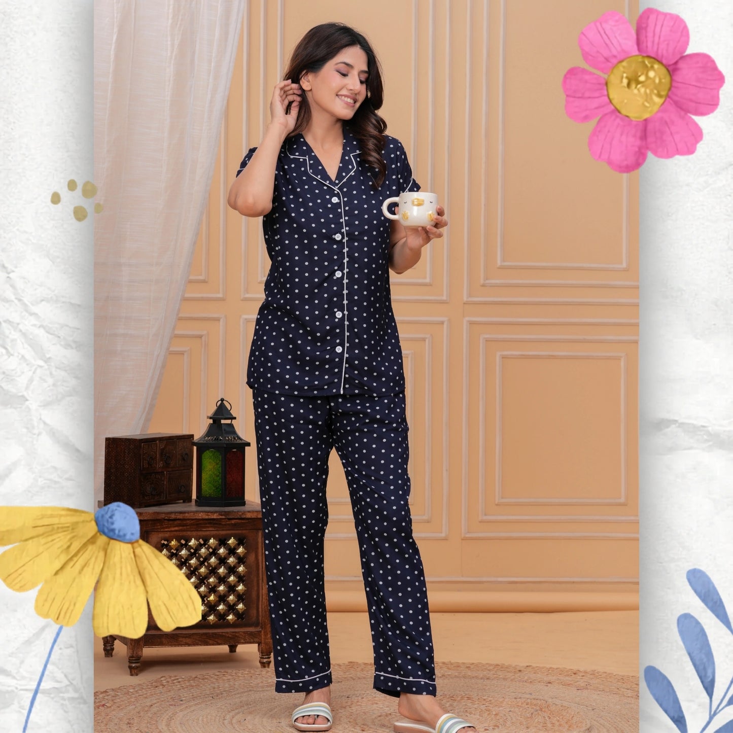 Rayon Polka Dot Night Suit Set