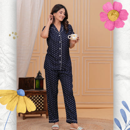 Rayon Polka Dot Night Suit Set