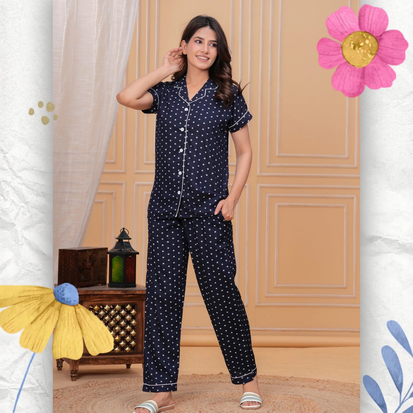 Rayon Polka Dot Night Suit Set