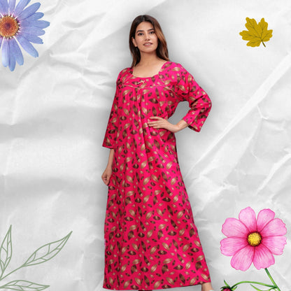 Full Sleeves Cotton Nightgown for Women (Raani Pink, XL)
