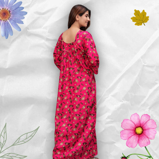 Full Sleeves Cotton Nightgown for Women (Raani Pink, XL)