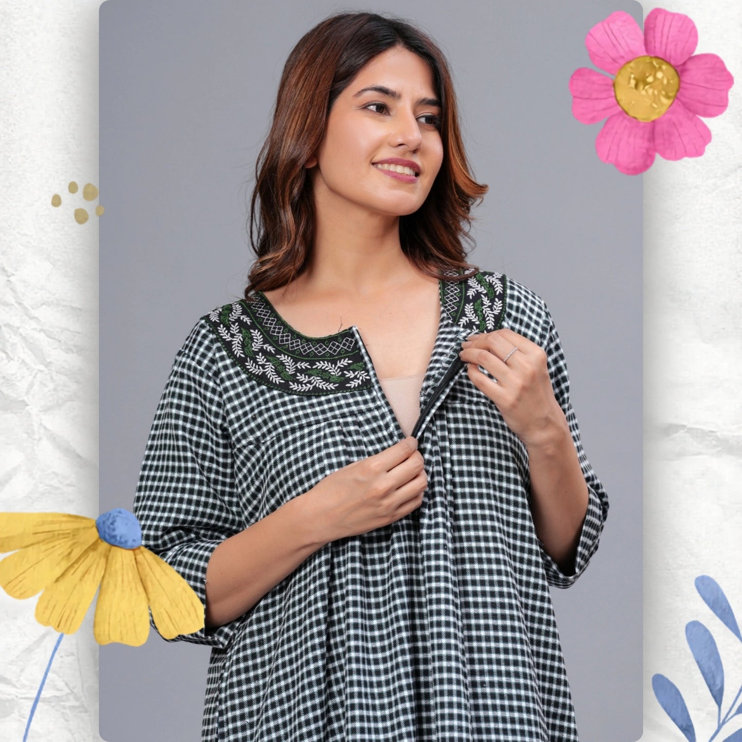 Women’s Cotswool Printed Nightdress | Full Length Elegant Lounge Wear