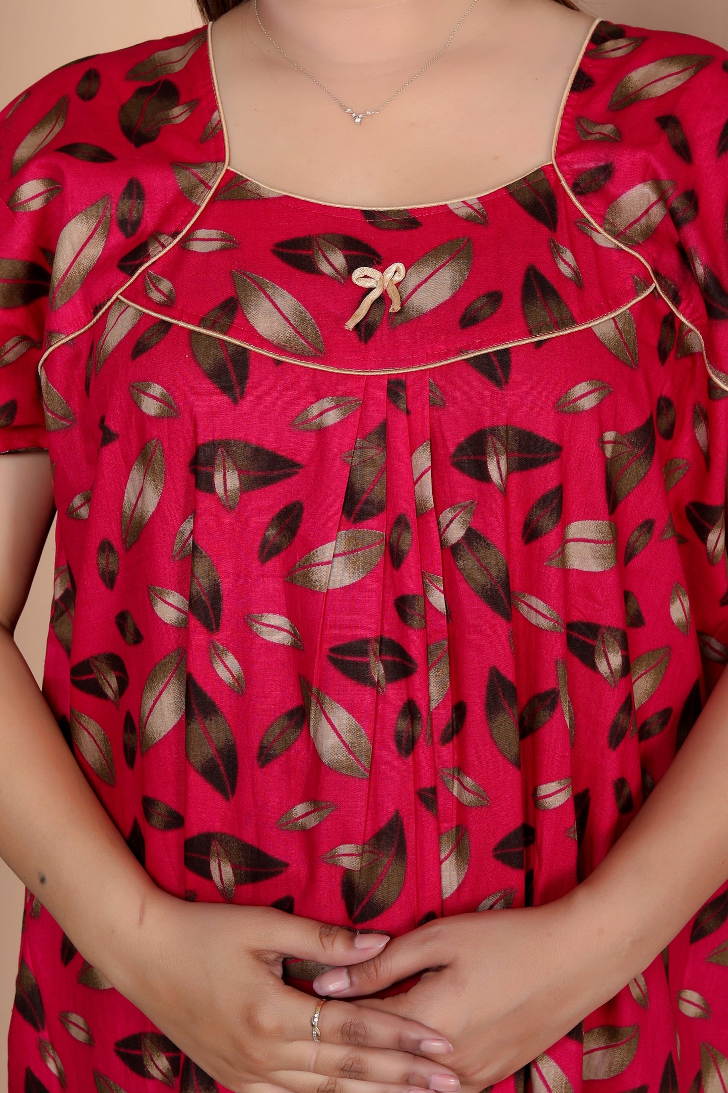 Short Sleeves Nightgown for Women, Cotton, Full Length,  (XL, Navy Blue, Dark Pink)