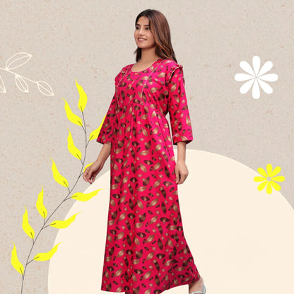Women Cotton Full Sleeves Nightgown (Raani Pink, XL)