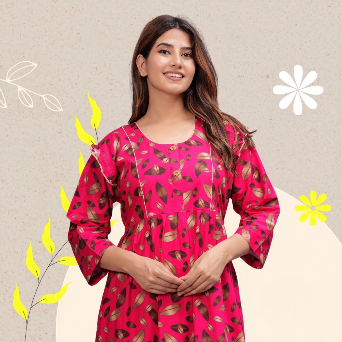 Women Cotton Full Sleeves Nightgown (Raani Pink, XL)