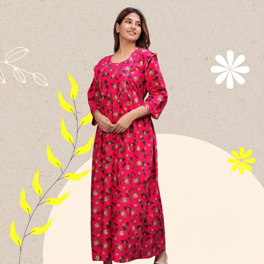 Women Cotton Full Sleeves Nightgown (Raani Pink, XL)