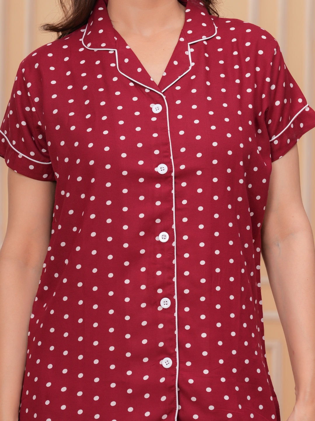 Rayon Polka Dot Night Suit Set