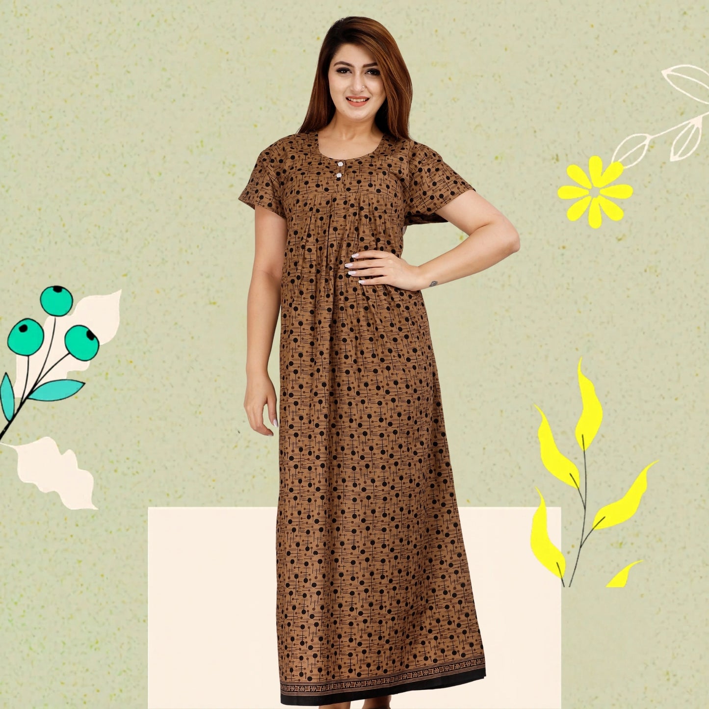 Women's Cotton Nightgown, Jaipuri Print,