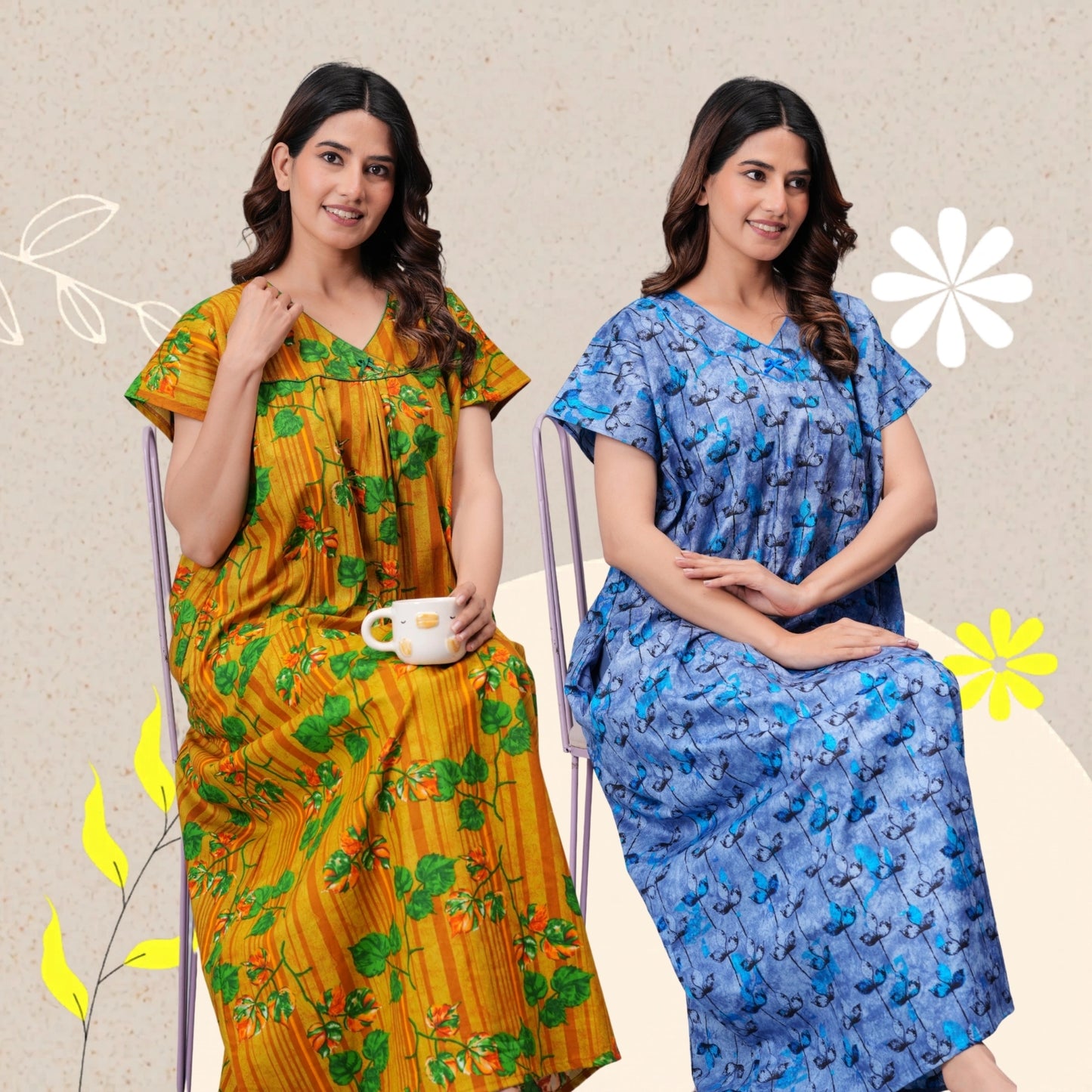 Women's Cotton Nighty Combo Pack of 2