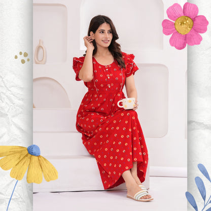 HARGUN NIGHT WEAR Frock Style Cotton Nightgown for Women | Pure Cotton Nighty/Maxi for Women | Pack of 1 (Red, XL)