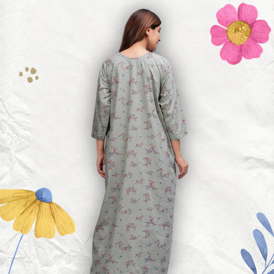 Cotton Full Sleeves Nightgown for Women (Cardamom Grey, XL)