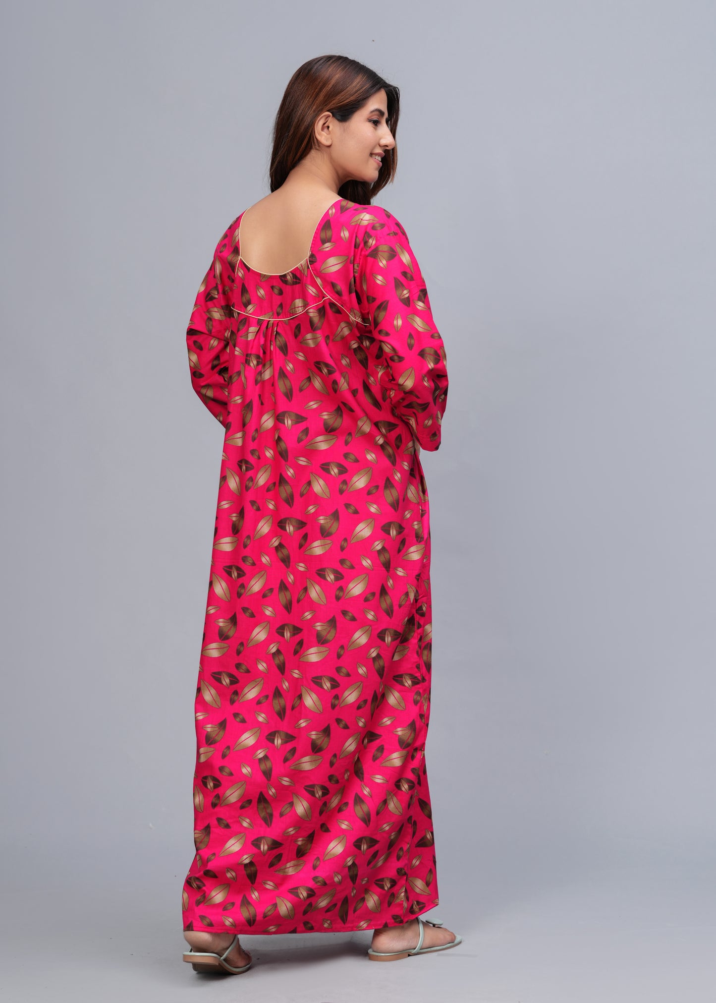 Full Sleeves Cotton Nightgown for Women (Raani Pink, XL)