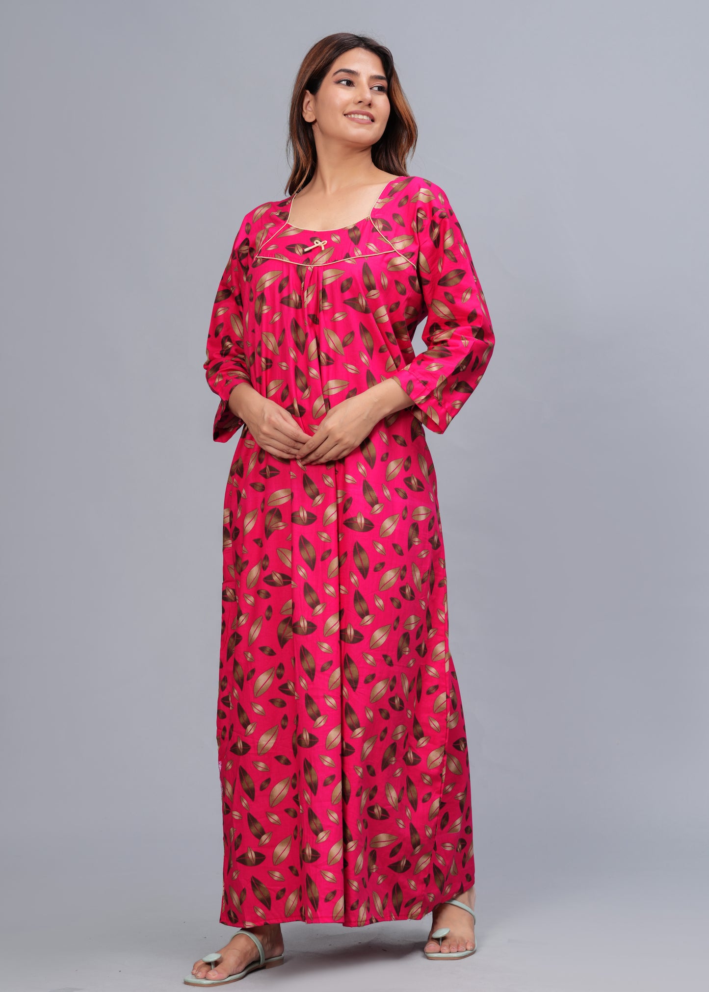 Full Sleeves Cotton Nightgown for Women (Raani Pink, XL)