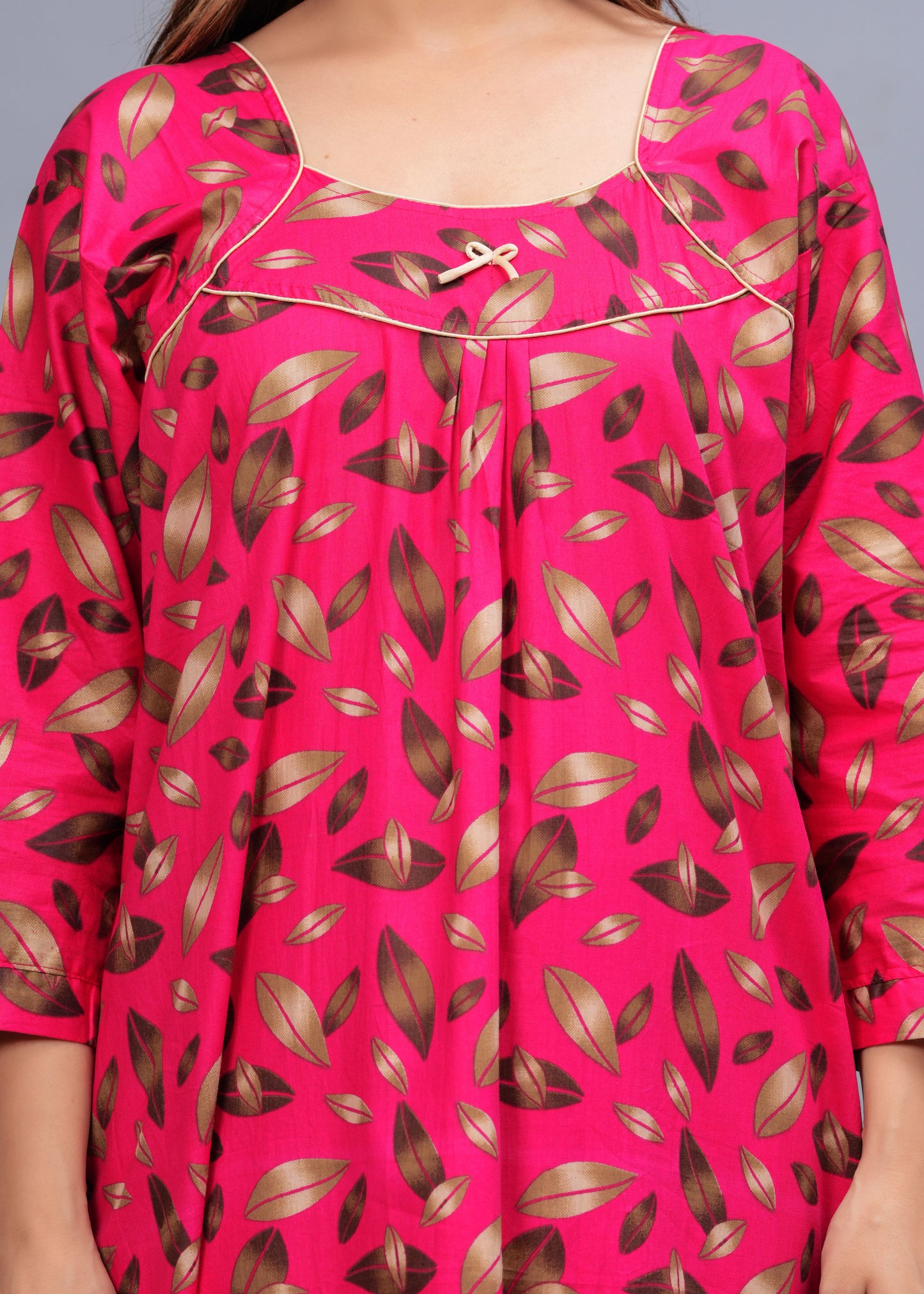 Full Sleeves Cotton Nightgown for Women (Raani Pink, XL)