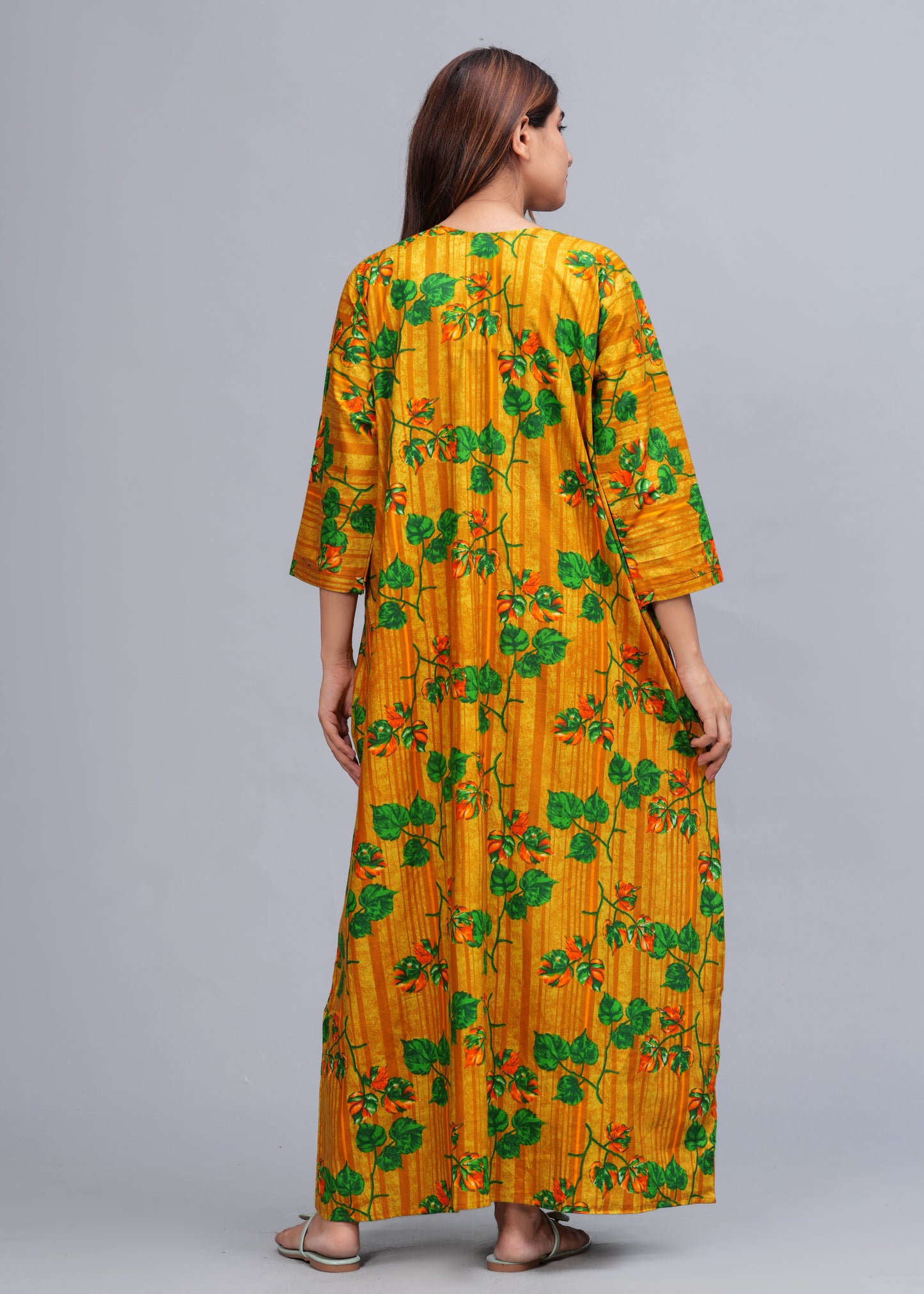 Full Sleeves Nighty Cotton Nightgown for Women(Yellow, Pack of 1)