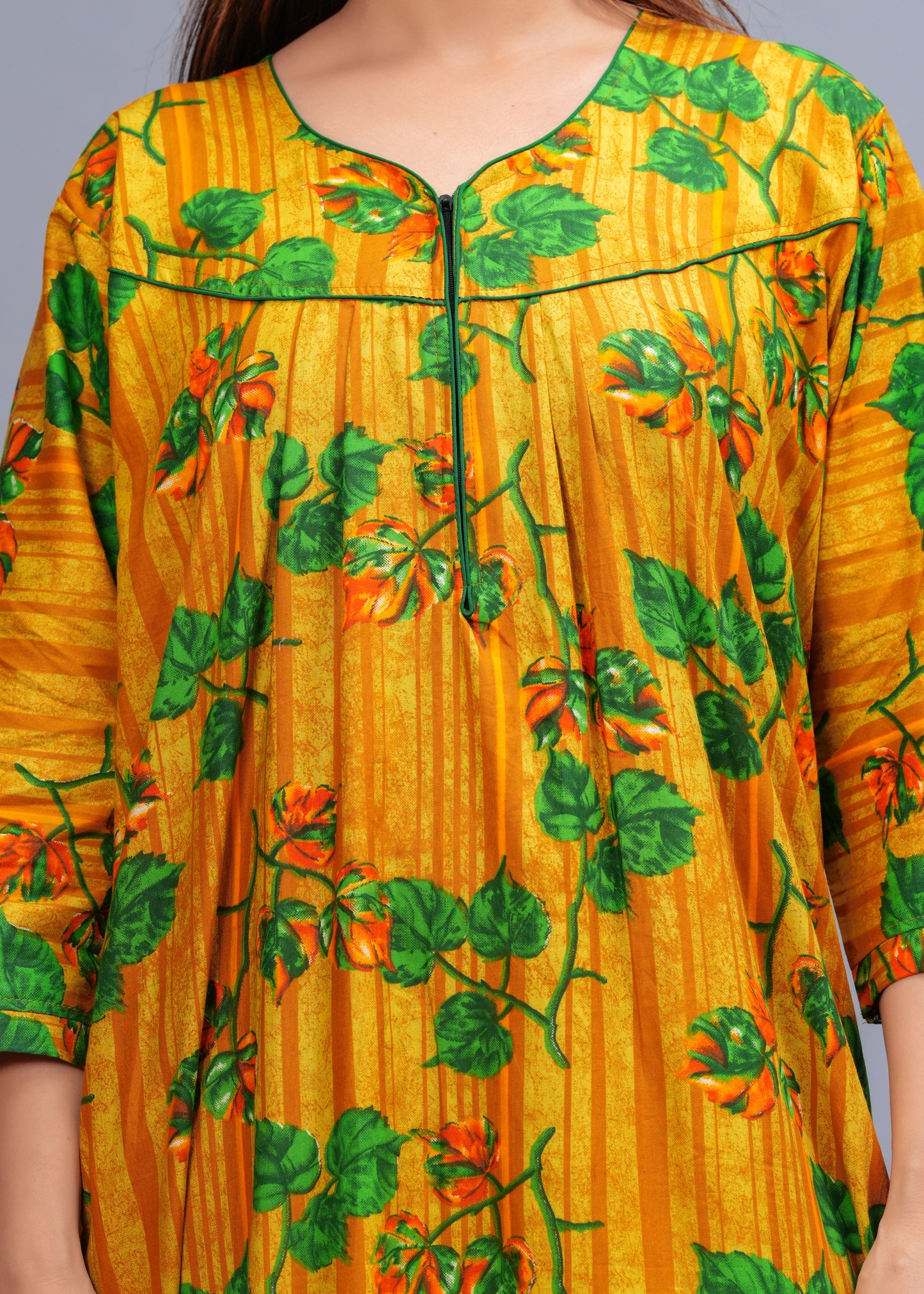 Full Sleeves Nighty Cotton Nightgown for Women(Yellow, Pack of 1)