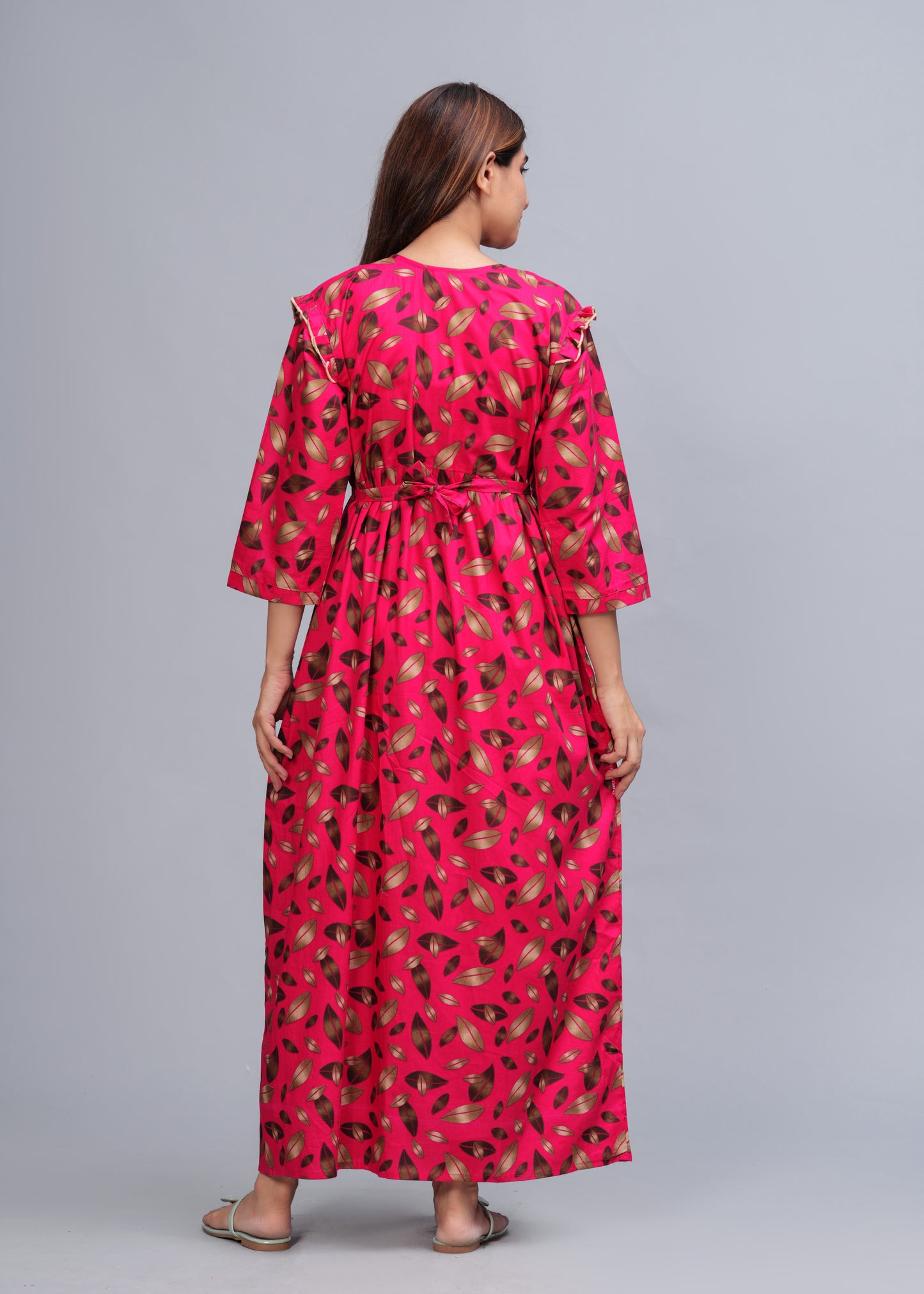 Women Cotton Full Sleeves Nightgown (Raani Pink, XL)