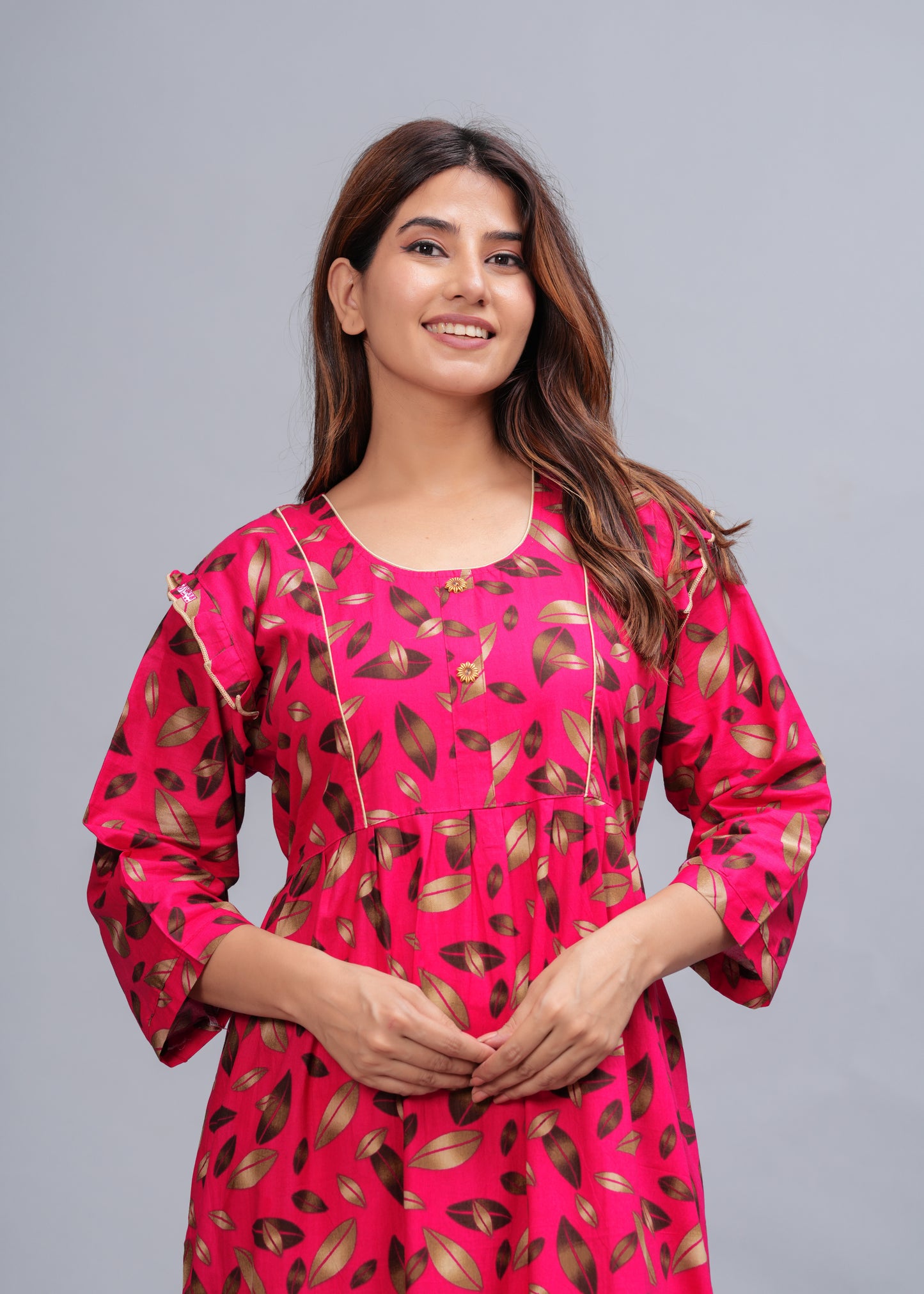 Women Cotton Full Sleeves Nightgown (Raani Pink, XL)