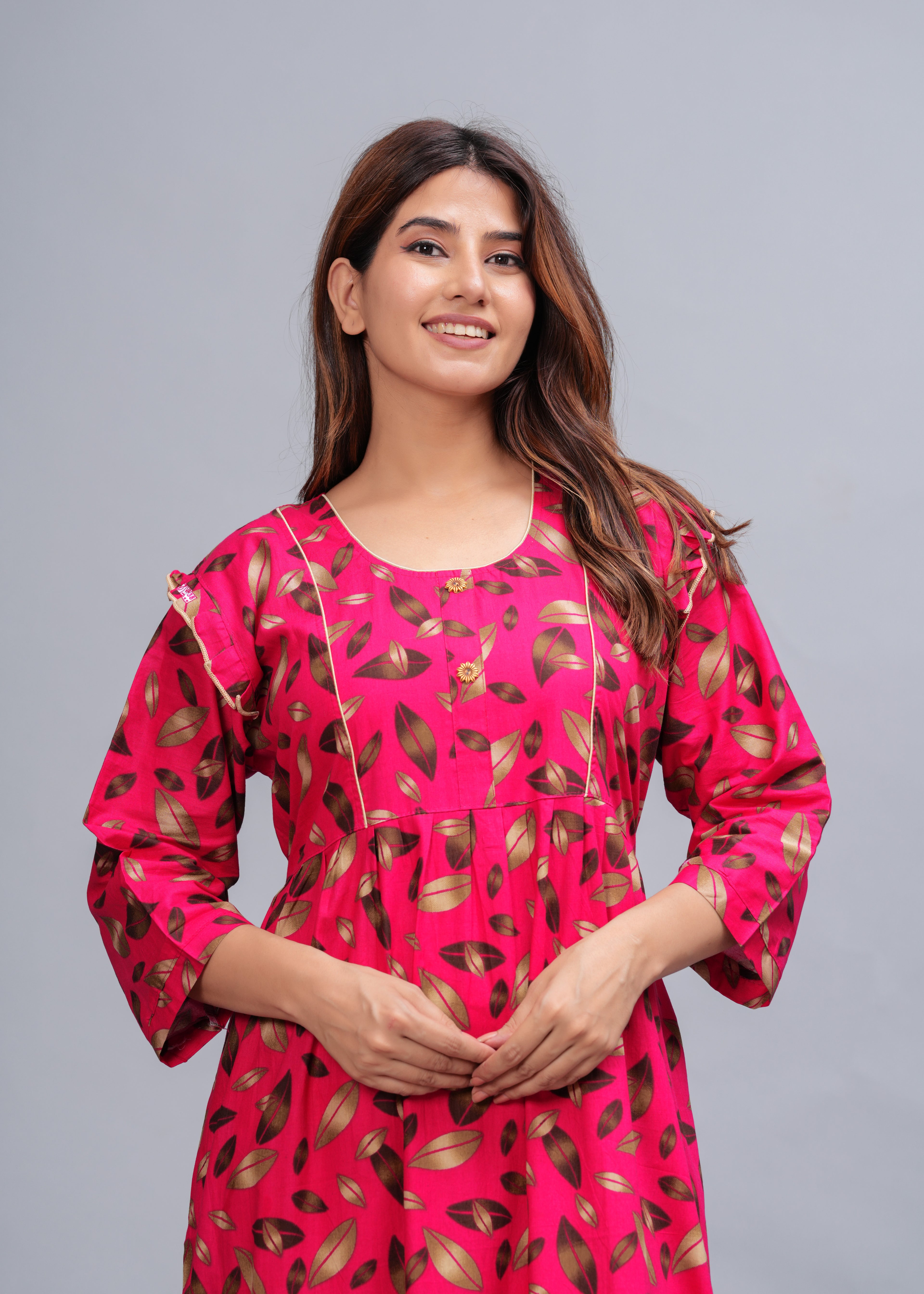 Women Cotton Full Sleeves Nightgown (Raani Pink, XL)
