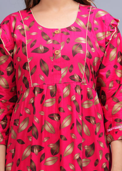 Women Cotton Full Sleeves Nightgown (Raani Pink, XL)