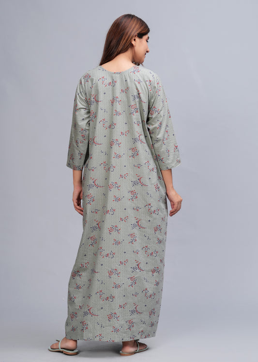 Cotton Full Sleeves Nightgown for Women (Cardamom Grey, XL)