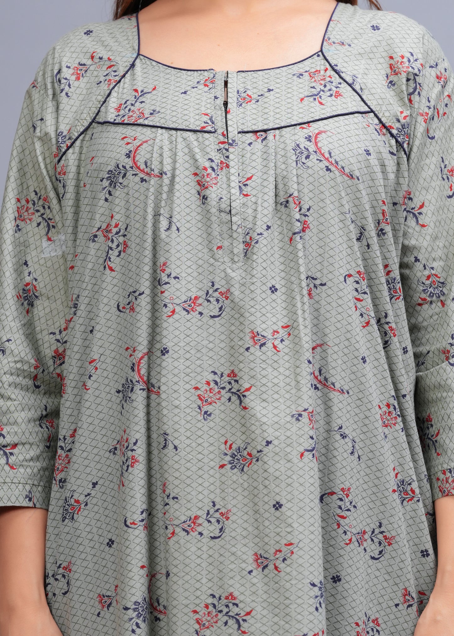 Cotton Full Sleeves Nightgown for Women (Cardamom Grey, XL)