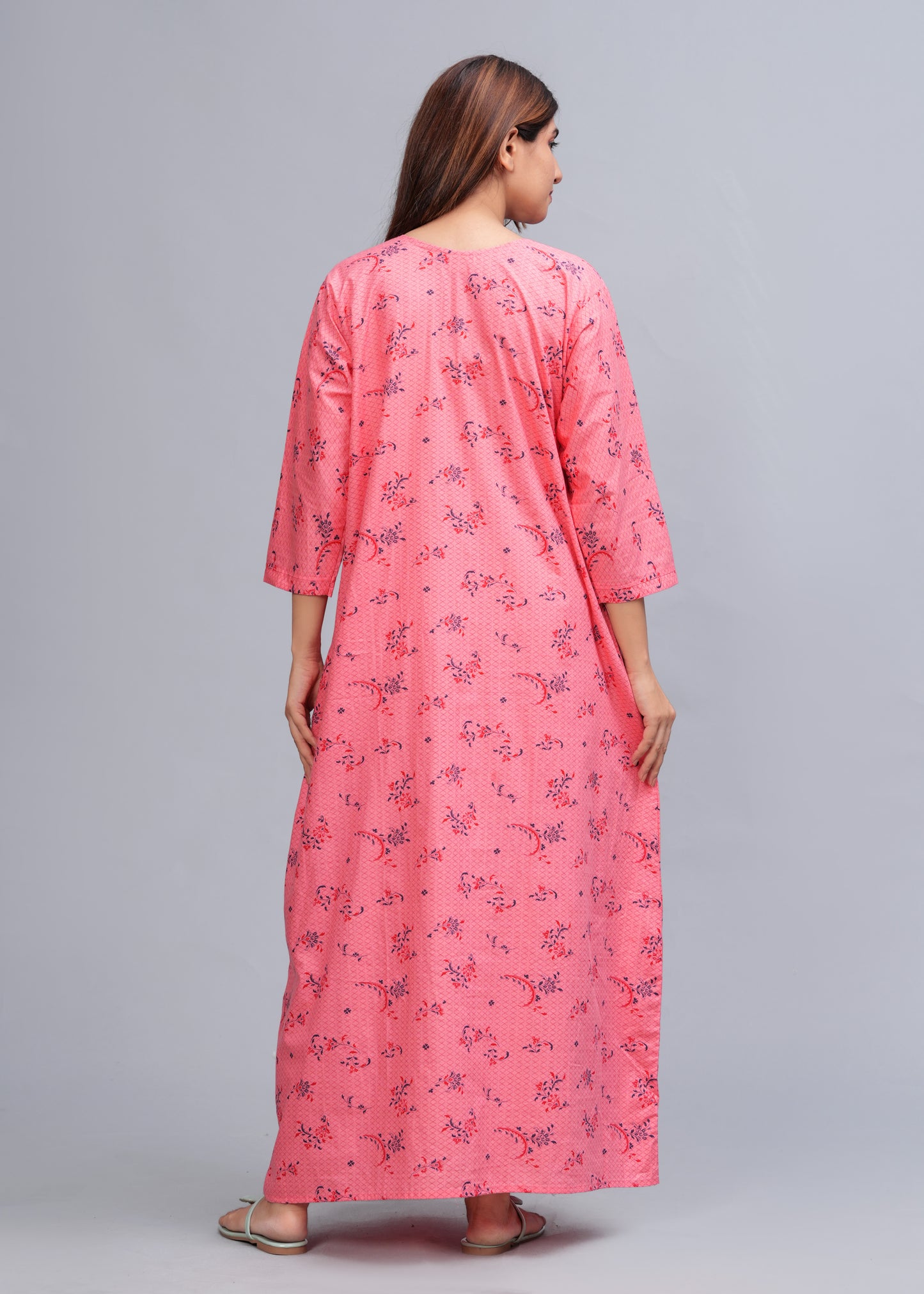 Cotton Full Sleeves Nightgown for Women(Baby Pink, XL)
