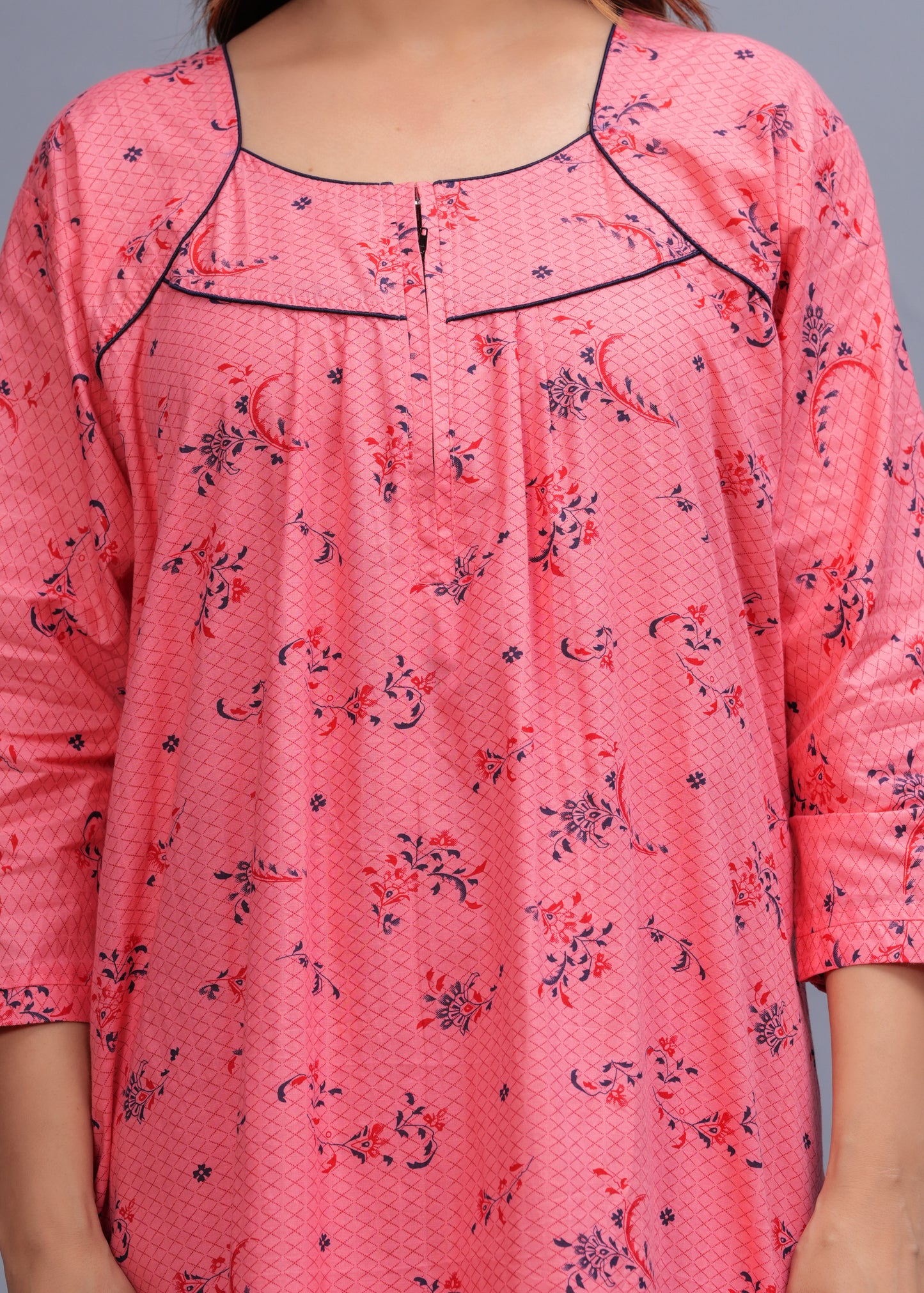 Cotton Full Sleeves Nightgown for Women(Baby Pink, XL)