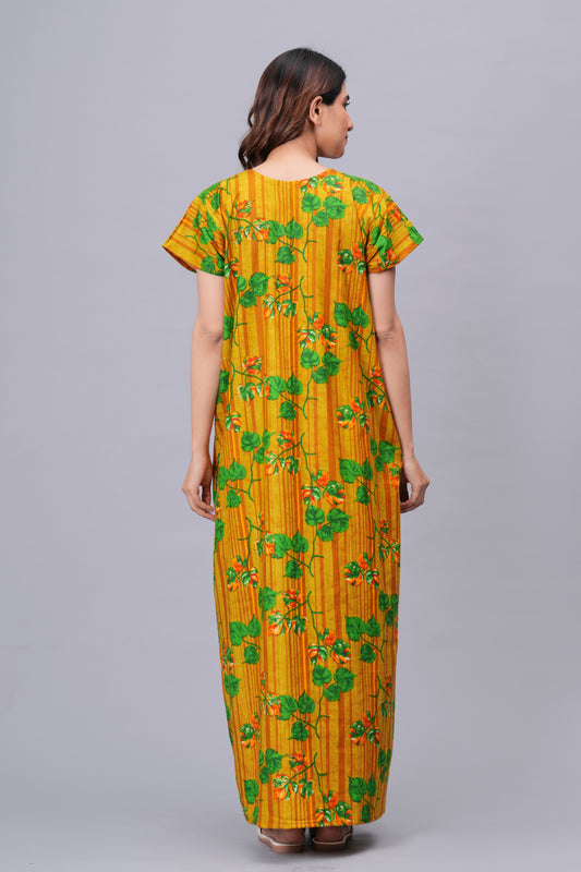 HARGUN NIGHT WEAR Women's Pure Cotton Floral Nighty | Full Length V-Neck Night Gown with Pocket | Soft & Breathable Sleepwear for Ladies Pink