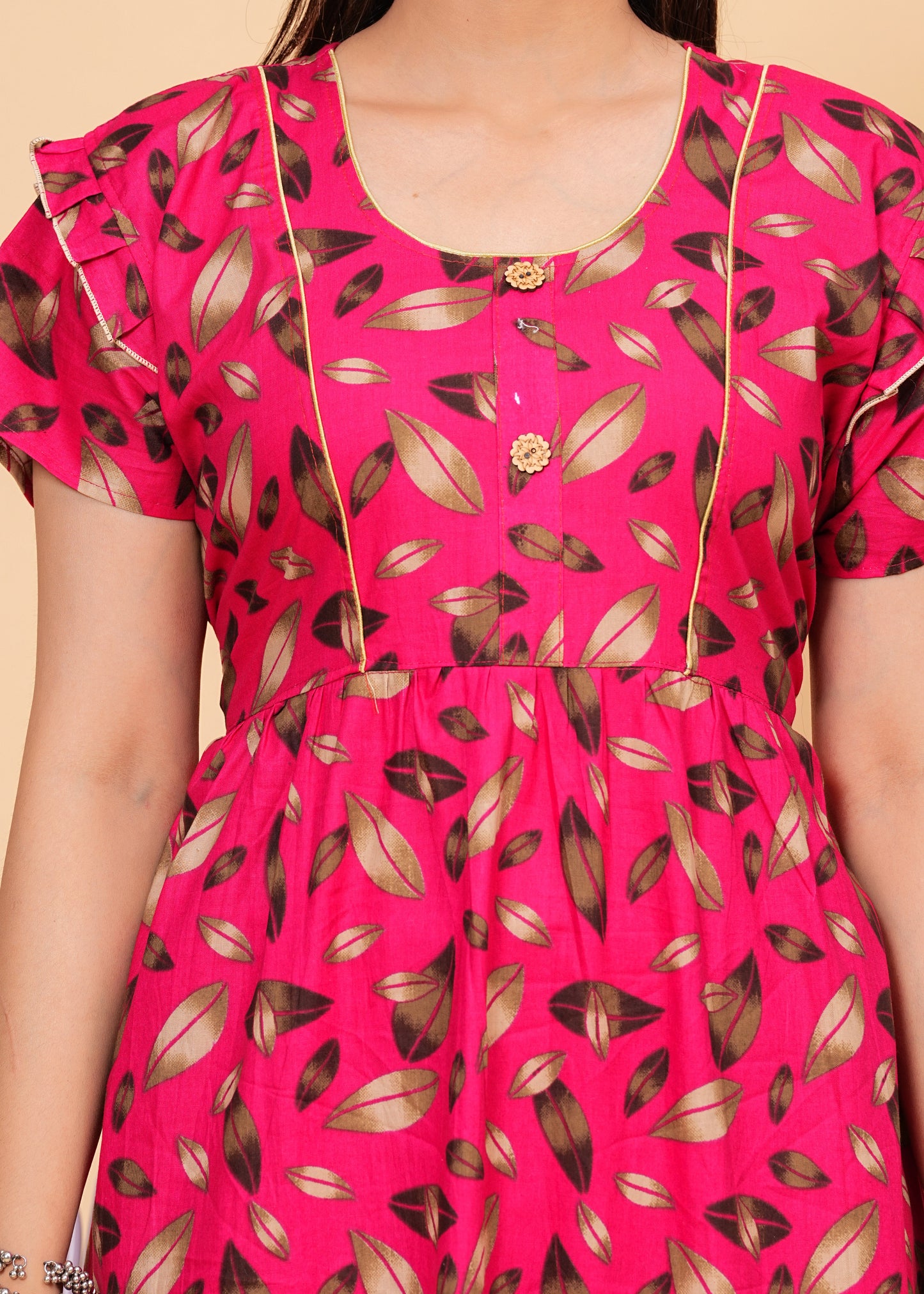 Women Cotton Maxi Floral Print Nightgown (Dark Pink/Raani Pink)