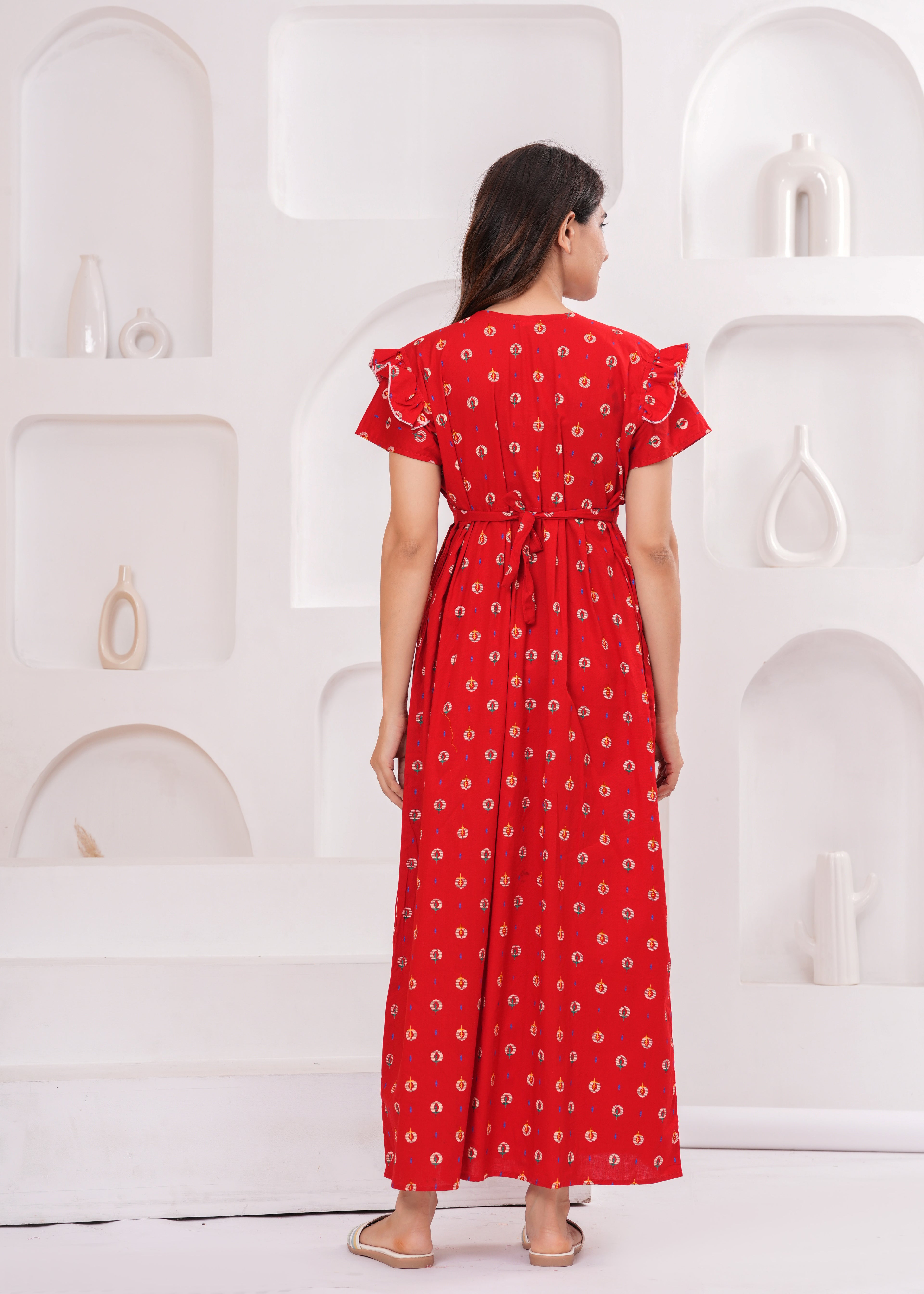 HARGUN NIGHT WEAR Frock Style Cotton Nightgown for Women | Pure Cotton Nighty/Maxi for Women | Pack of 1 (Red, XL)