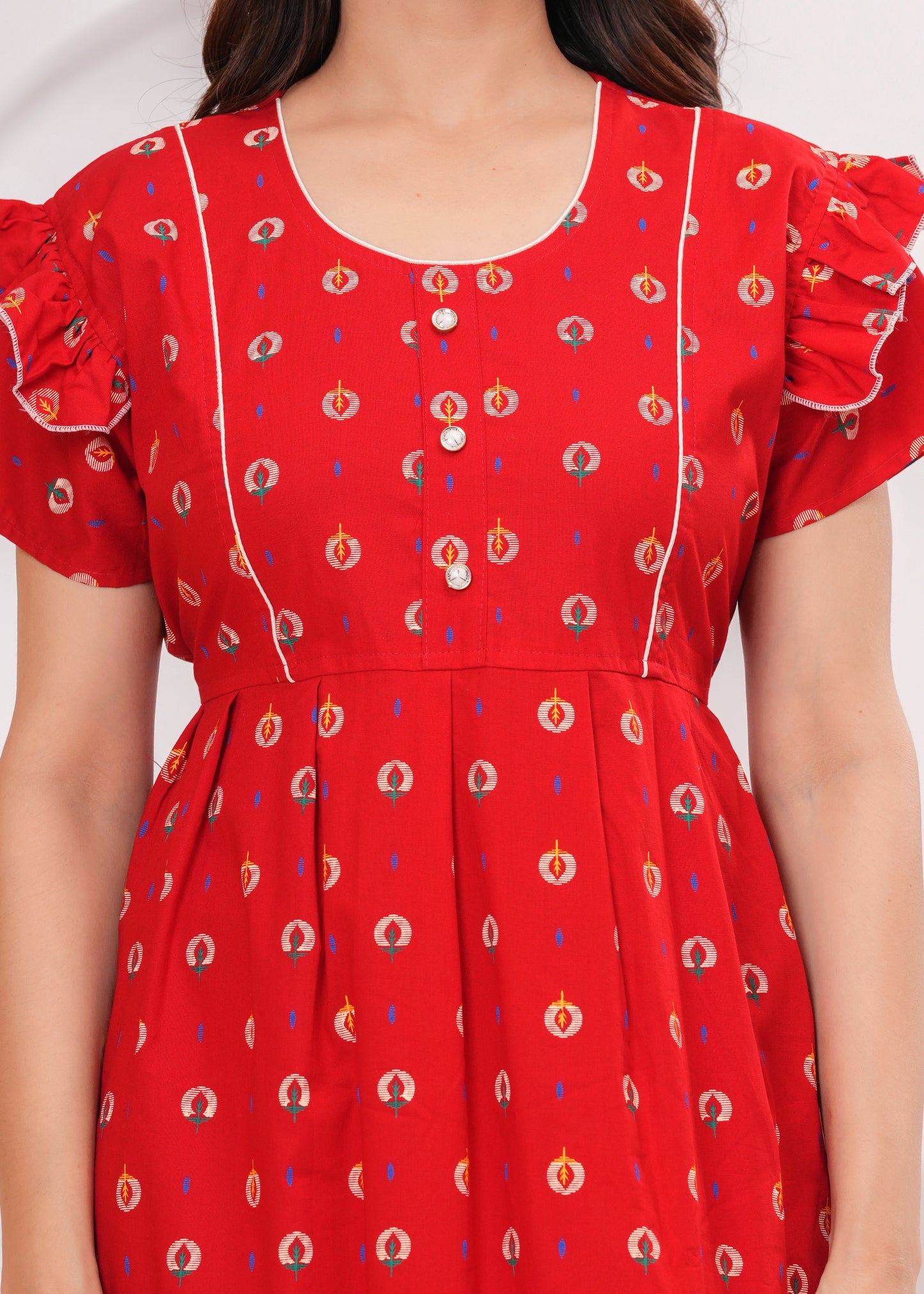 HARGUN NIGHT WEAR Frock Style Cotton Nightgown for Women | Pure Cotton Nighty/Maxi for Women | Pack of 1 (Red, XL)