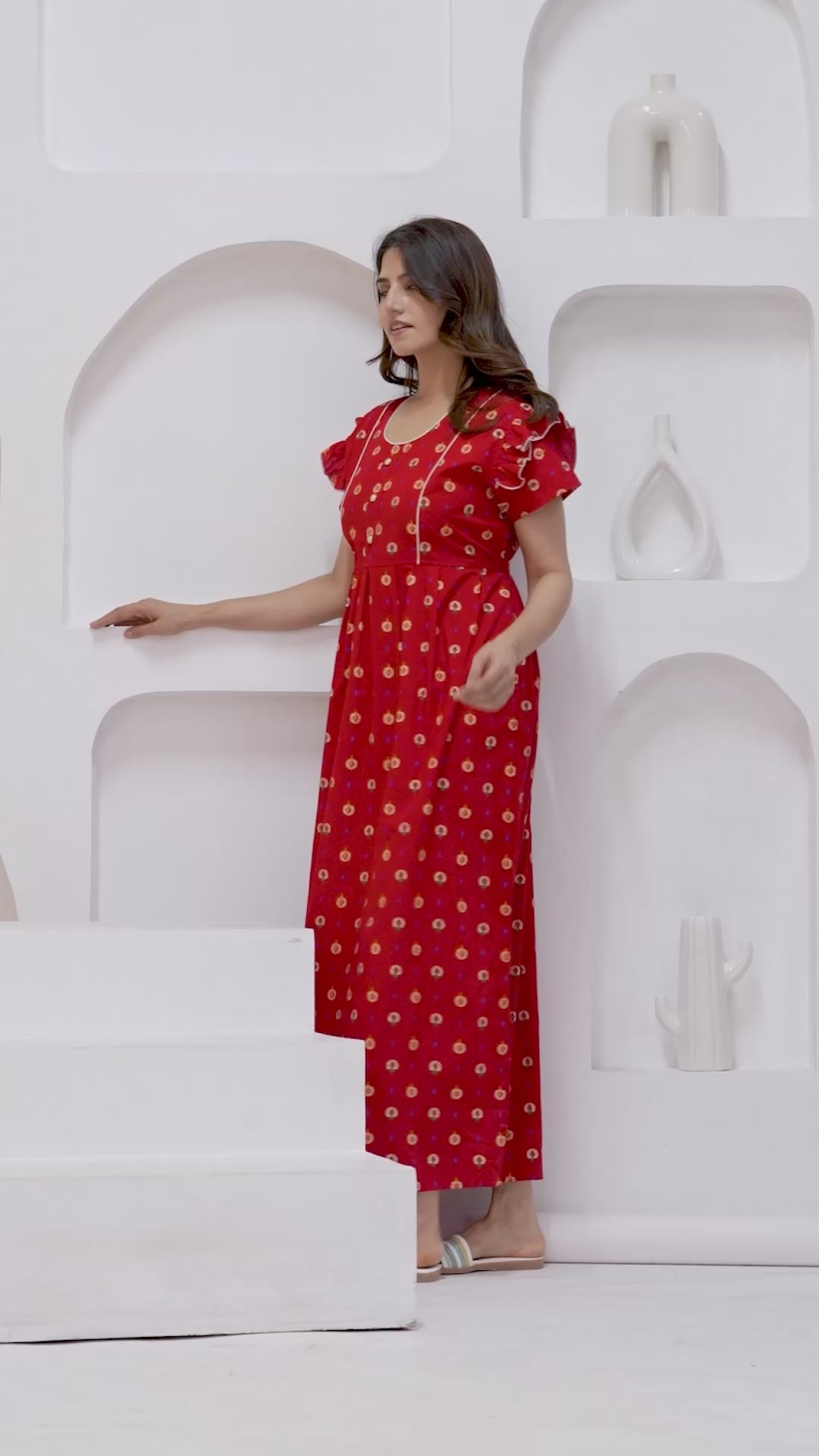 HARGUN NIGHT WEAR Frock Style Cotton Nightgown for Women | Pure Cotton Nighty/Maxi for Women | Pack of 1 (Red, XL)