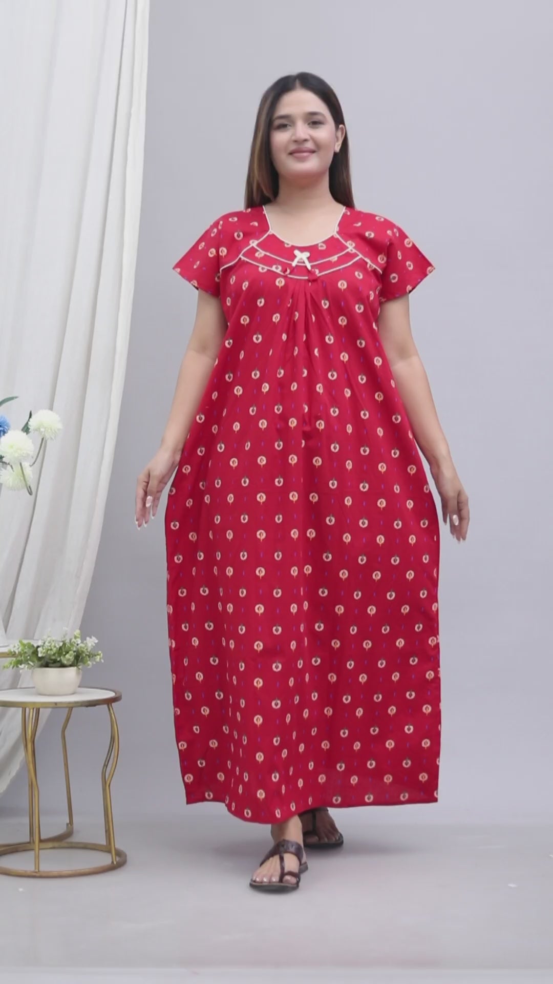 Women’s Pure Cotton Maxi Nighty – Soft Printed Night Dress for Daily Comfort