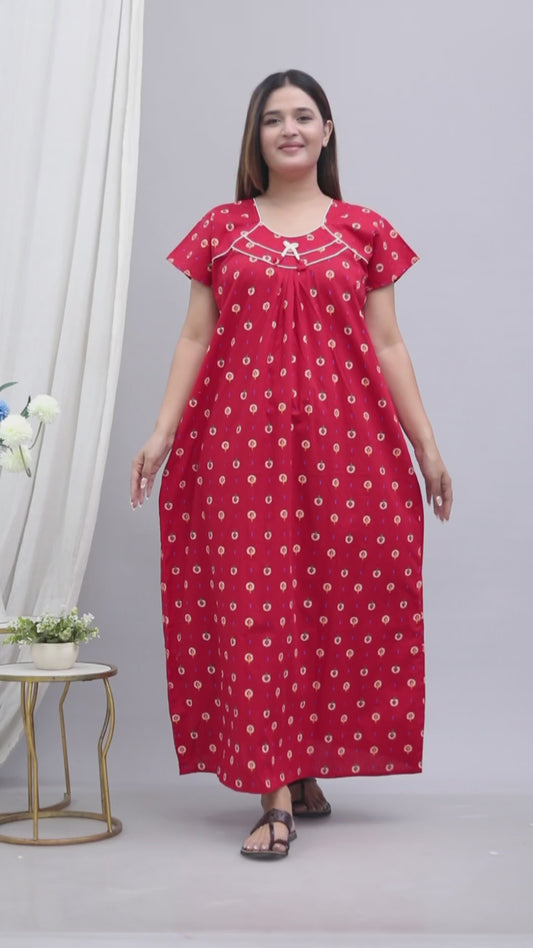 Women’s Pure Cotton Maxi Nighty – Soft Printed Night Dress for Daily Comfort