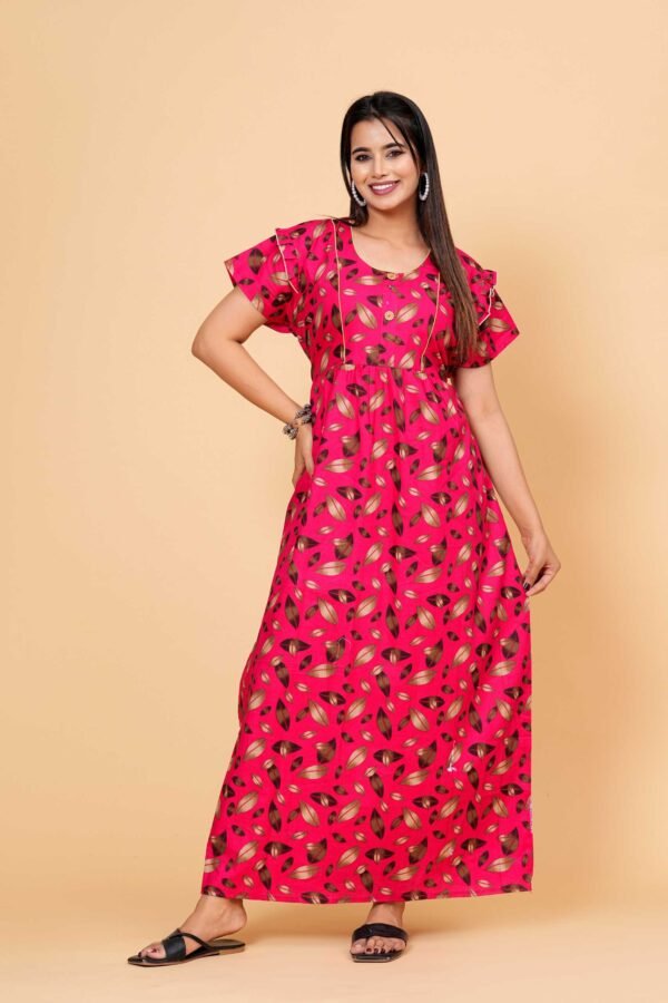 Hargun Nightwear Rani Pink Frock Style Summer Cotton Nightgown - Image 4