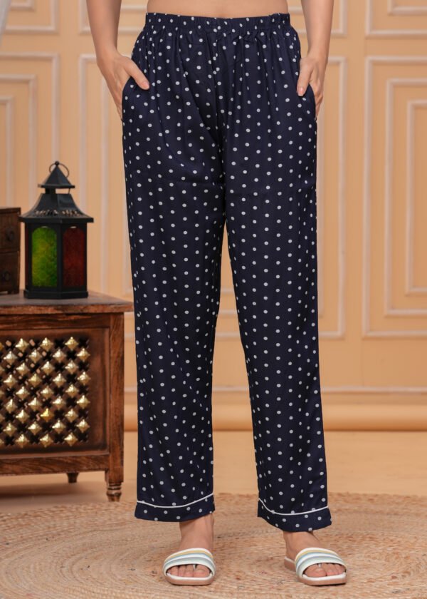 HARGUN NIGHTWEAR Women's Navy Blue Polka Dot Cotton Blend Night Suit - Shirt & Pajama Set - Image 8