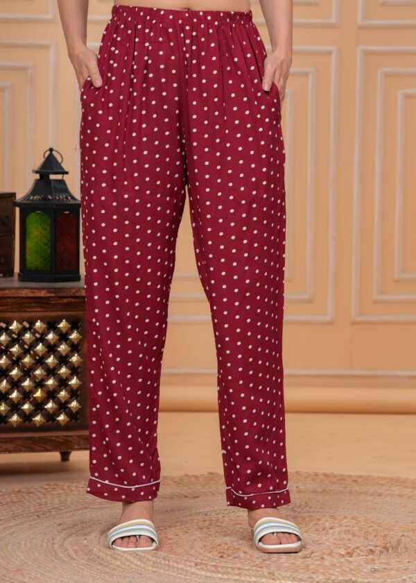 Hargun Nightwear Women's Dark Pink Polka Dot Cotton Blend Night Suit - Shirt & Pajama Set - Image 7